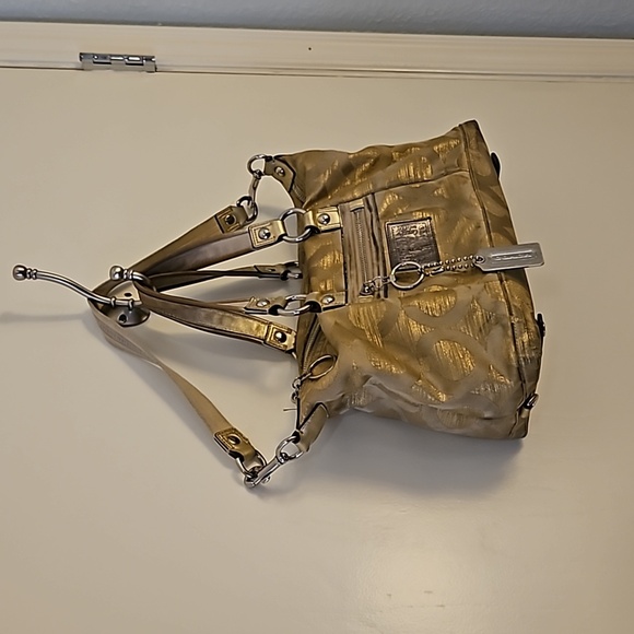 VTG COACH Y2k Gold Poppy Signature Logo Cloth Satchel Bag - Picture 3 of 16